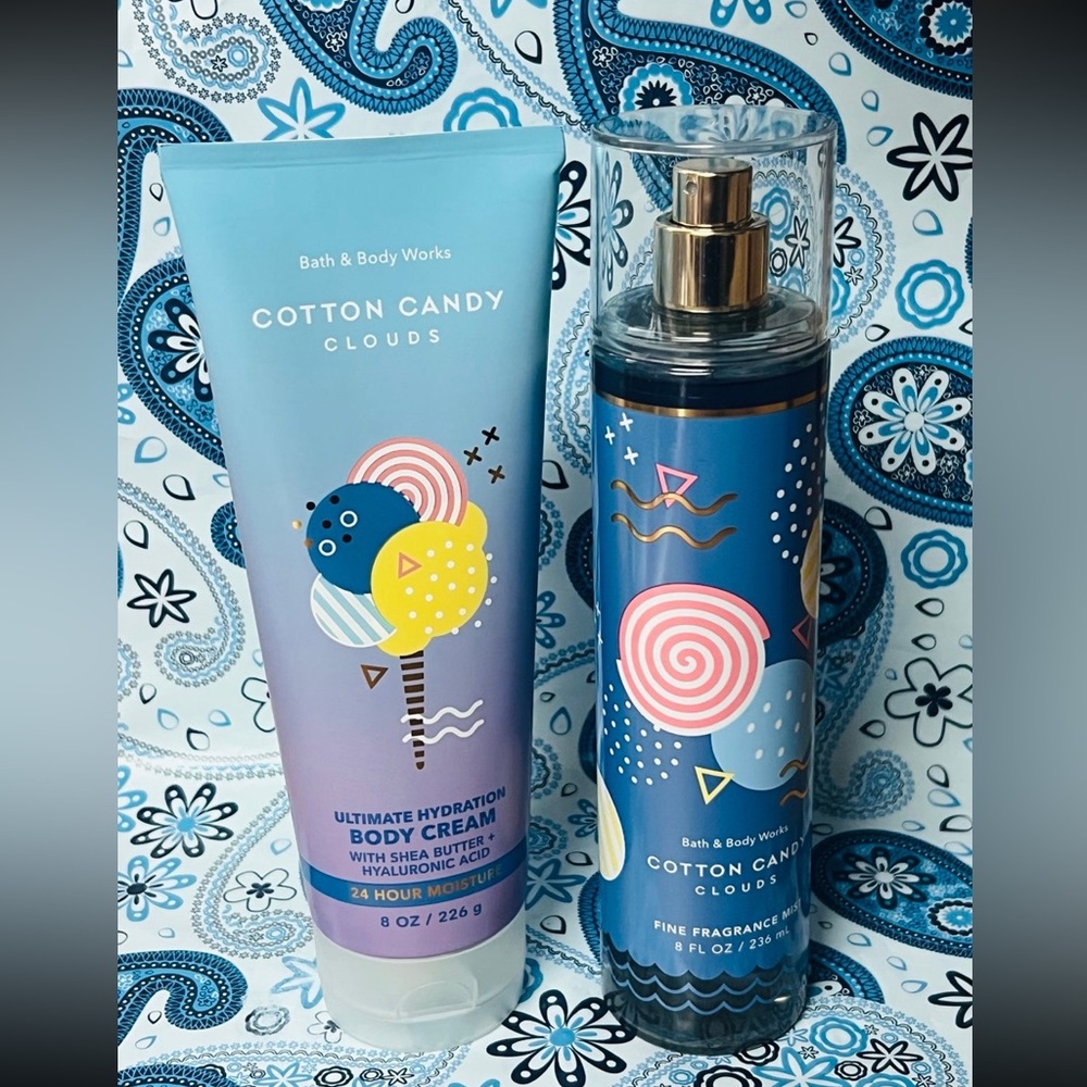 2pc Bath & Body Works Cotton Candy Clouds Fragrance Body Mist & Body Cream NWT - Picture 3 of 3